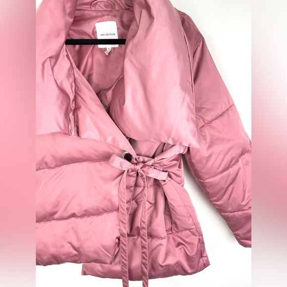 AVEC LES FILLES Pink Puffer Wrap Jacket, Small, Thermal Puff Coat, Dusty Rose - Picture 3 of 16